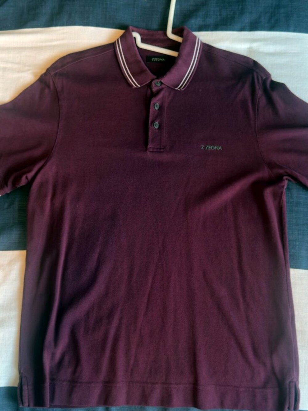 Z Zegna Short Sleeve Polo Burgundy Tipped Collar 100% Cotton S - Picture 2 of 9